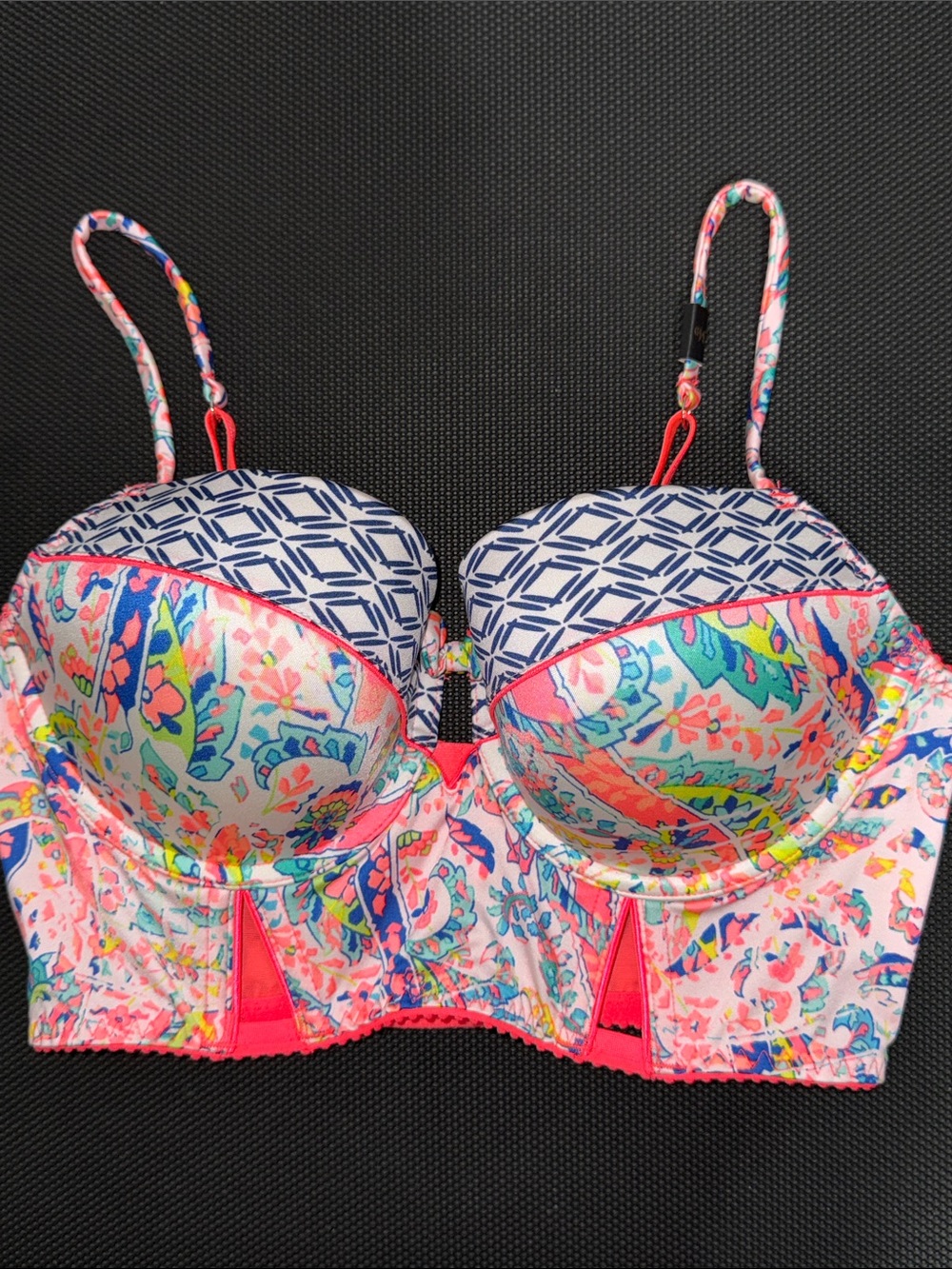 Victoria Secret Sexy balconet Longline push up Bra Neon Pink NWT 34D